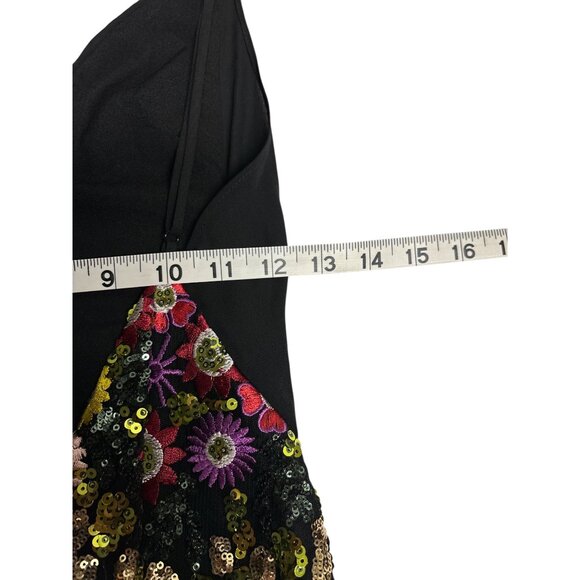 Black Floral Embroidered Maxi Dress With Spaghetti Straps & V-Neckline - Picture 10 of 13
